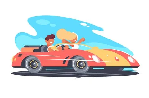 Couple Driving Cabriolet Stock Illustration