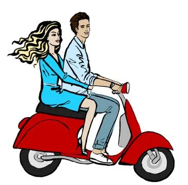 Couple driving scooter Illustrazione stock