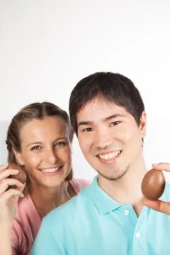 Couple with easter eggs Fotos de archivo