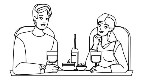 Couple eating restaurant vector Ilustração Stock