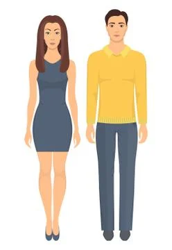 Couple in elegant clothes. Young man and woman standing in full growth in cas Stock Illustration