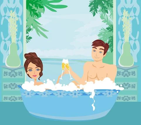 Couple at an elegant tropical spa Stock Illustration