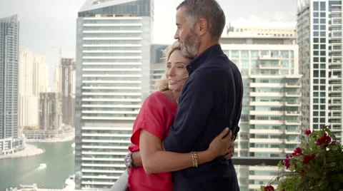 Couple embracing at balcony. Stock Footage 64120133