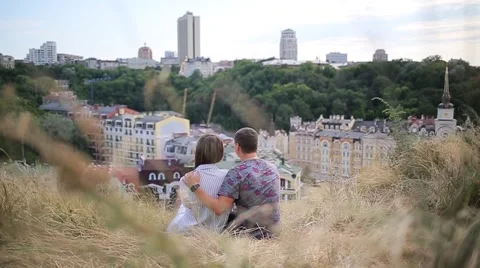 Couple embracing on the city background Stock Footage 68355047