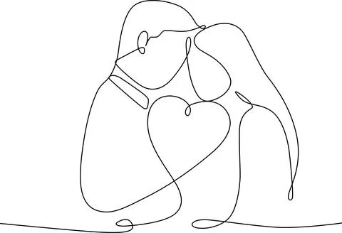 Couple embracing with heart Vector Stock Illustration