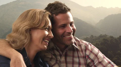 Couple embracing on mountain peak. Stock Footage 43681585