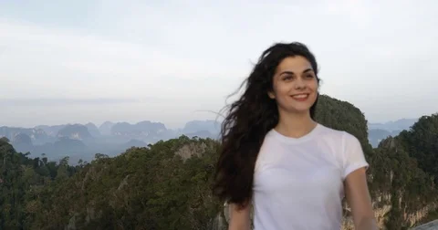 Couple Embracing On Mountain Top, Man And Woman Looking At Each Other Stock Footage