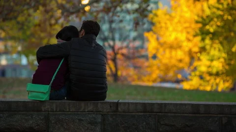 Couple Embracing in Park Stock Footage 56753454