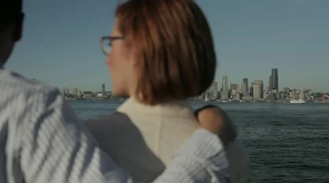 Couple embracing Seattle Skyline Stock Footage 40273459