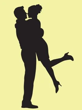 Couple Embracing While Man Picks up the Woman Stock Illustration