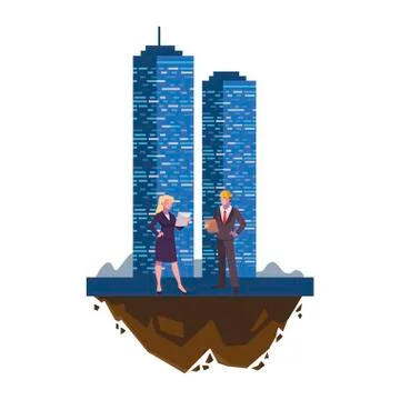 Couple of engineers builders with building Ilustración de archivo