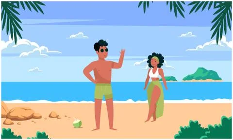 Couple is enjoying on the beach Stock Illustration