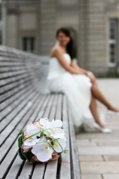 The couple is enjoying getting ready and the beautiful wedding. Stock Photos