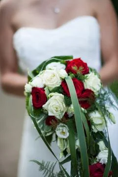 The couple is enjoying getting ready and the beautiful wedding. Stock Photos