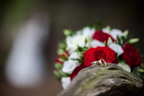 The couple is enjoying getting ready and the beautiful wedding. Stock Photos