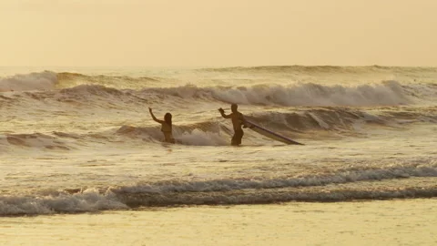 Couple enjoying the ocean waves Stock Footage 218445566