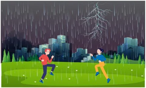 Couple is enjoying in the rain Illustrazione stock