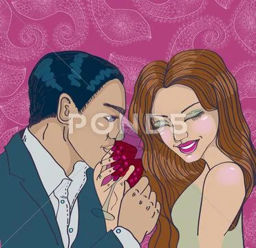 Couple enjoying romantic dinner Stock Illustration