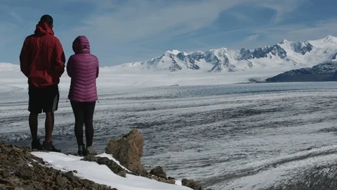 Couple enjoying the view of the Ice Fields Stock Footage 89679836