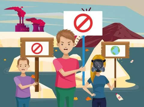 Couple of environmentalists protesting characters Ilustración de archivo