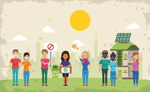 Couple of environmentalists protesting characters Stock Illustration