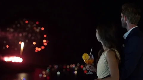 Couple evening fireworks Stock Footage 80283193