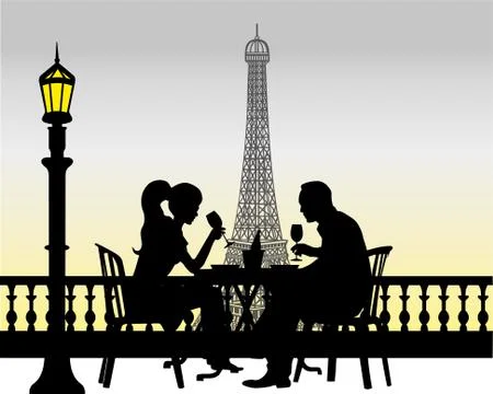 COUPLE EVENING ON A TERRACE Stock Illustration