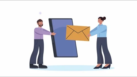 Couple exchanging email via smartphone with digital envelope motion graphics. Video stock 339065585