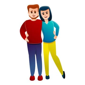Couple excursion icon, cartoon style Stock Illustration