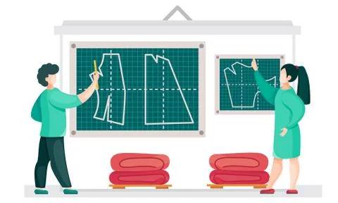 Couple explains the principles of drawing patterns on the board. Designers Illustrazione stock