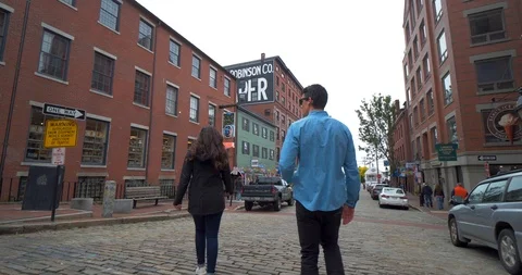 Couple Exploring Cute Downtown Area, Portland Maine Shopping Stock Footage 102397730