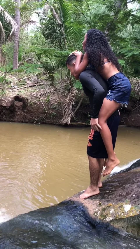 Couple Fail To Jump, Slip Instead, Demerval Lobao, Piaui, Brazil - 28 Apr 2024 Video stock 290803061