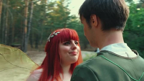 Couple fall in love look into each other's eyes. man prince and happy woman Stock Footage 243561974