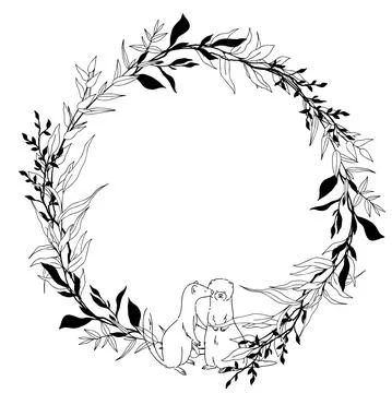 Couple of ferrets with tiny floral wreath Stock Illustration