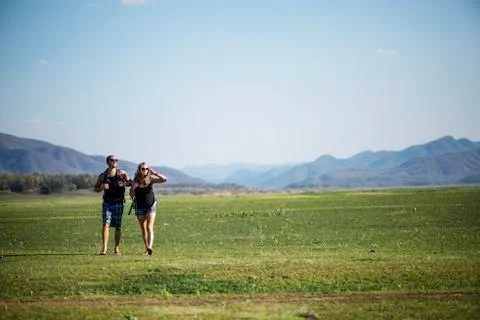 Couple in the Field 스톡 사진