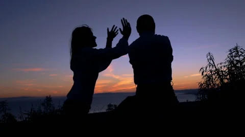 Couple fighting, arguing during sunset, super slow motion 240fps Stock Footage 62621375