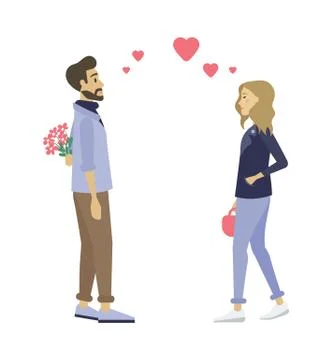 Couple First Date, Man and Woman Dating Isolated Ilustração Stock