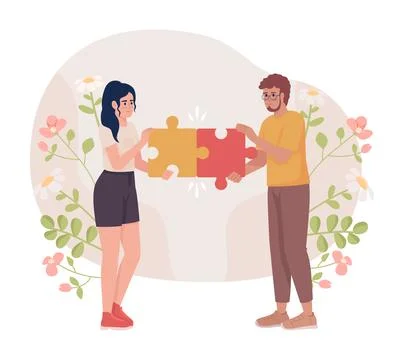 Couple fixing relationship flat concept vector illustration Ilustração Stock