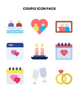 Couple Flat Bundle Icons Pack Stock Illustration
