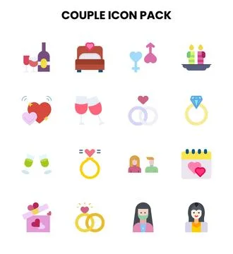 Couple Flat Graphics Icons Pack Ilustração Stock