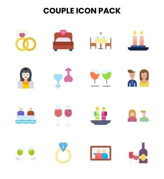 Couple Flat Icons Pack Stock Illustration