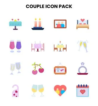 Couple Flat Set Icons Pack Ilustração Stock