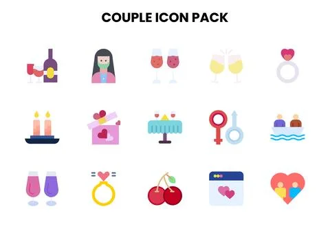 Couple Flat Set Icons Pack Ilustração Stock