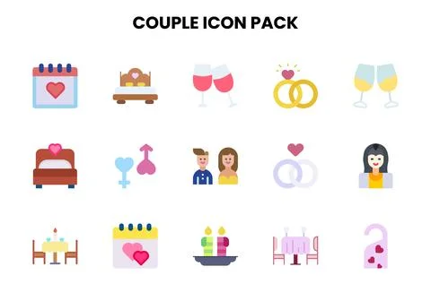 Couple Flat UI Icons Pack Stock Illustration