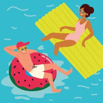 Couple on floats in pool Stock Illustration