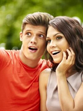 Couple  with flower at park. Stock Photos