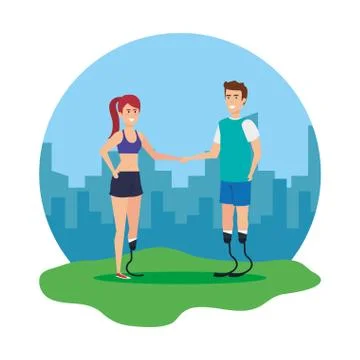 Couple with foot prosthesis Stock Illustration