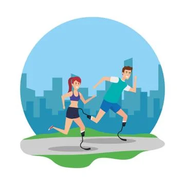 Couple with foot prosthesis Stock Illustration