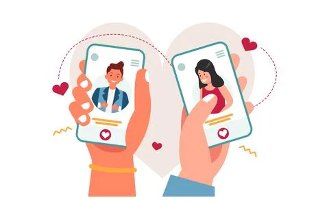 Couple found a match through an online dating app Stock Illustration