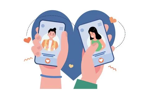 Couple found a match through an online dating app Stock Illustration